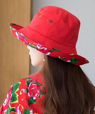Schlapphut aus Leinen mit rotem Print im Vintage-Stil