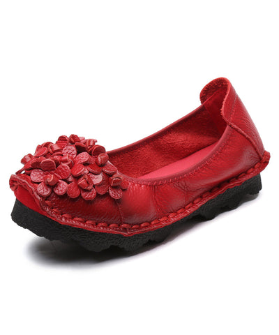 Handgemachte flache Schuhe aus Maulbeerrindsleder mit Blumenspleiß
