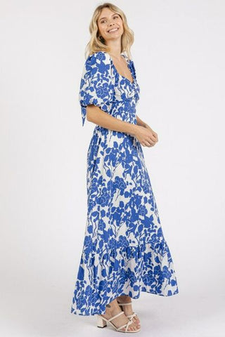Floral Puff Sleeve Summer Maxi Dress