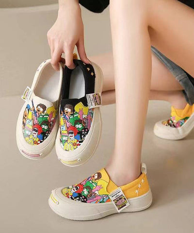Beige Graffiti Frauen Casual Plattform Leinwand Flache Schuhe Für
