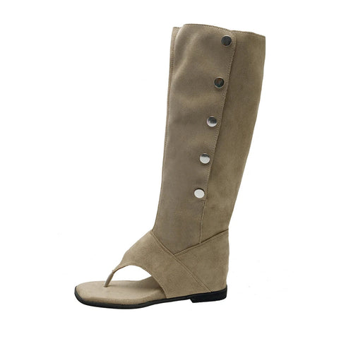 Vintage Western Cowboy Stacked Boots 2024 Summer Fashion Clip Toe Flats Sandalias Ladies Elegant Rome Style Long Booties