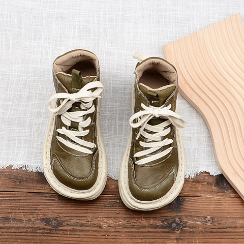 Women Autumn Leather Thick-Soled Retro Casual Boots