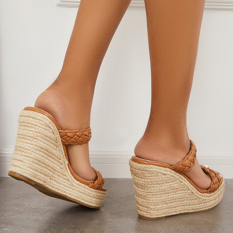 Women Platform Sandals Espadrille Wedges Double Straps Slide Sandals