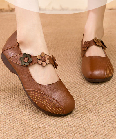 Boho Schnallenriemen Flache Schuhe für Frauen Apricot Floral Rindsleder