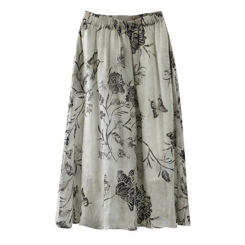 Summer Retro Print Loose Casual A-Line Linen Skirt