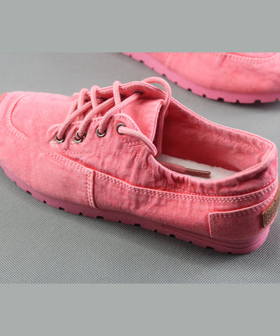 Simple Pink Cotton Fabric Flat Shoes For Women Cross Strap Flat Shoes