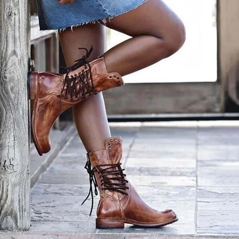 Brown Mid Calf Riding Boots Wide Calf Western Cowboy Boots