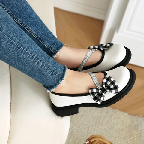- Blue Pink White Lolita Style Sweet Girls Student Mary Jane Shoes Women Round Toe Platform Plaid Bow JK Uniform Flats Loafers 42