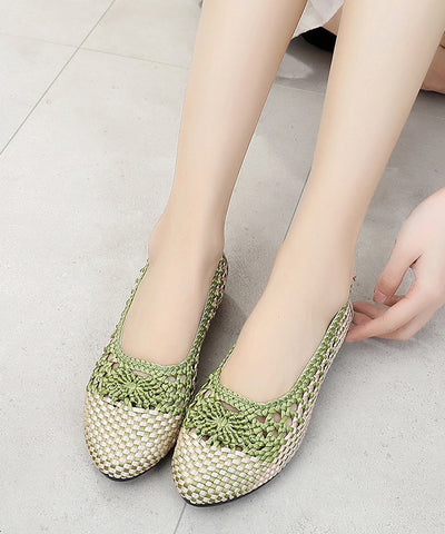 Handgemachte Strickstoff Flache Schuhe Spleißen Aushöhlen Frauen