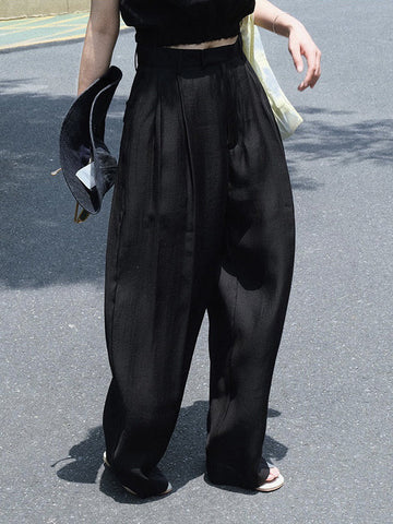 High-Waisted Pleated See-Through Loose Sun-Protection Trousers Casual Pants Bottoms