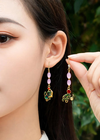 Stylish Pink Crystal Tasseled Ethnic Style Drop Earrings