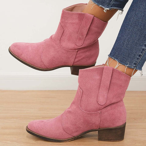 Westernstiefeletten aus Wildleder mit Blockabsatz und niedrigem Absatz