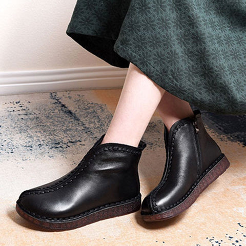 Leather Vintage Ethnic Style Soft Women Ankle Boots ( Added plush styles)