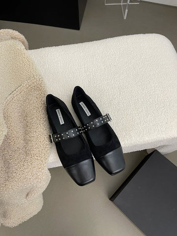 Runde Kappe Damen Loafer Mary Janes 2024 Neuheiten Mode Wohnungen Schwarz Braun Beige Nieten Design Casual Täglichen Schuhe Frau 35-39