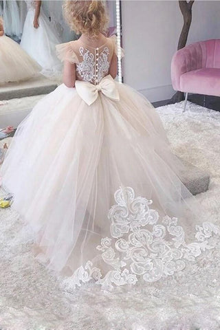 Prinzessin Tüll Blumenmädchenkleid mit Schleife