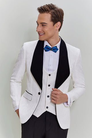 White Jacquard 3 Piece Men's Suits with Shawl Lapel