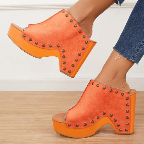 Retro Chunky Platform Heel Mules Slip on Sandals