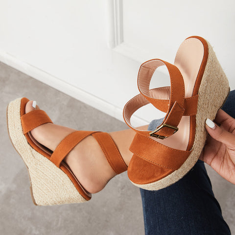 Criss Cross Ankle Strap Espadrille Wedge Platform Sandals