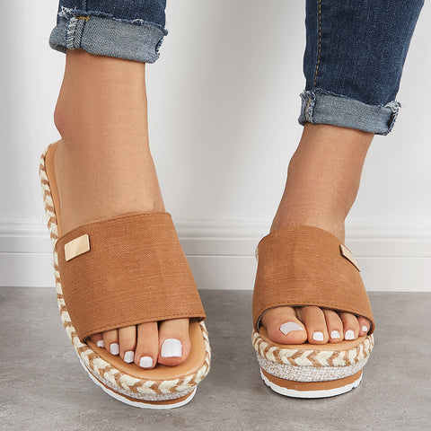 Open Toe Espadrille Platform Wedges Slip on Sandals