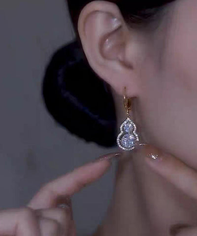 Original Design Gold Sterling Silver Overgild Zircon Calabash Drop Earrings
