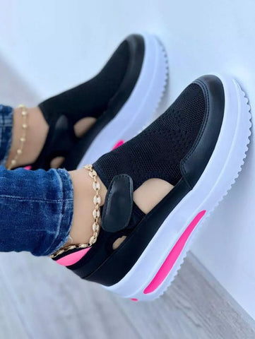 Casual Plain Hollow Mesh Velcro Portable Platform Shoes
