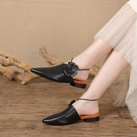 Summer Retro Leather Casual Pointed Toe Slippers