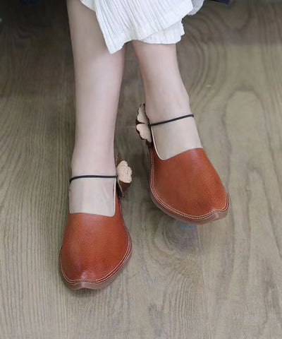 Handgemachte Retro Floral Flache Schuhe für Frauen Braunes Rindsleder