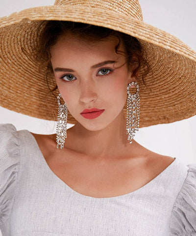 Casual Silk Copper Zircon Tassel Drop Earrings