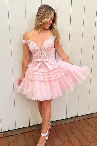 A Line Tulle Tiered Short Homecoming Dress