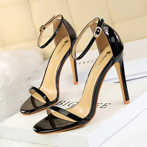 2024 summer new European style fashion super high heels patent leather open-toe sandals sexy nightclub women heels