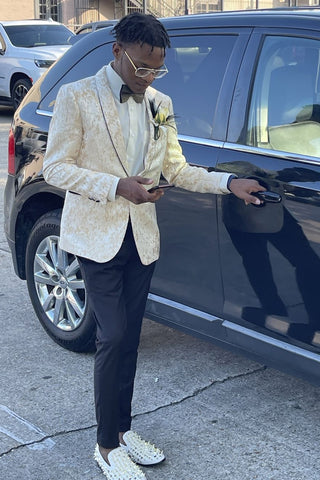 Champagne Jacquard 2 Pieces Men's Suits For Prom