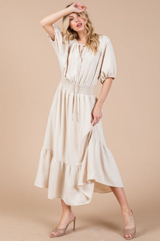 Tie Neck Puff Sleeve Beach Resort Maxi Dress