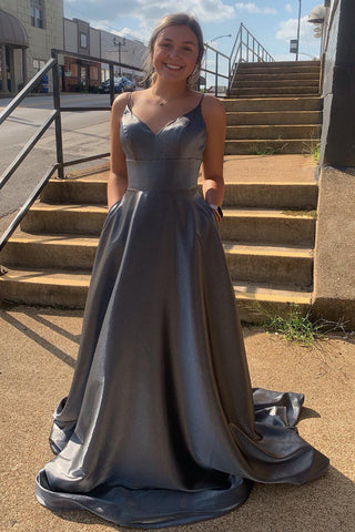 Spaghetti Straps Backless Long Prom Dress