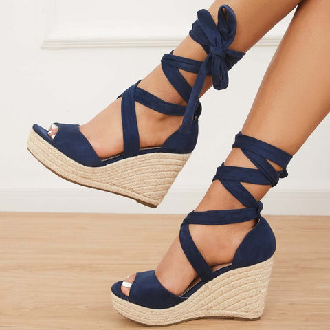 Summer Lace Up Espadrille Heel Platform Wedge Sandals