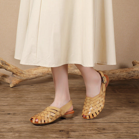Summer Retro Plaited Leather Buckle Casual Sandals