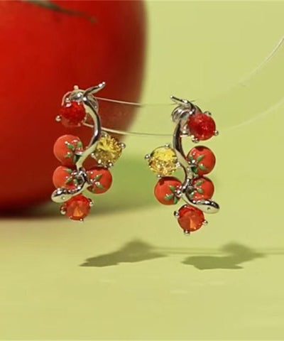 Casual Red Copper Overgild Zircon Dripping Glaze Tomato Stud Earrings