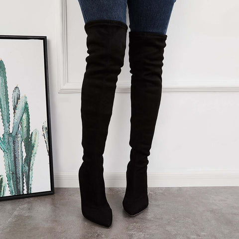 Stretchy Over The Knee Boots Pointed Toe Stiletto Heel Boots