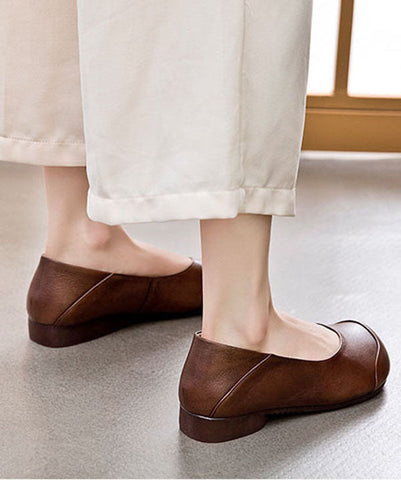 Soft Cowhide Leather Flat Shoes For Women Splicing Flat Feet Shoes