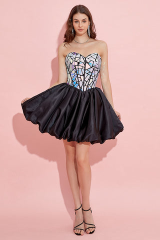 Black Sweetheart Homecoming Dress With Detachable Sleeves