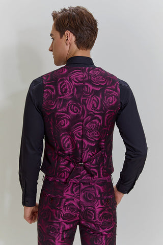 Fuchsiafarbener, floraler Jacquard-Ballanzug für Herren, 3-teilig