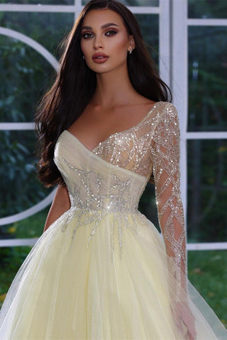 Elegant A-line Long Sleeves Evening Dress With Beads Sequins