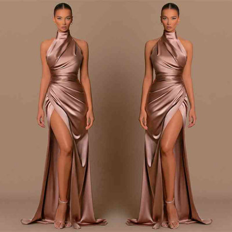 Elegant High Neck Sleeveless Prom Dresses Mermaid Long Split