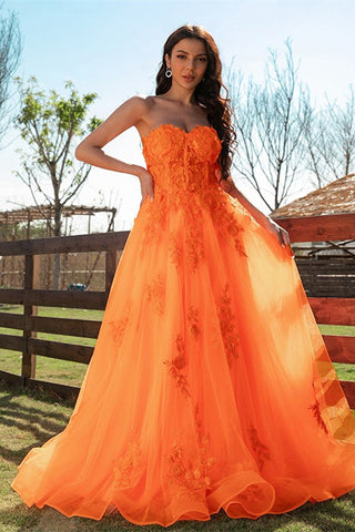 Elegant Orange Sweetheart Long Evening Dress With Lace