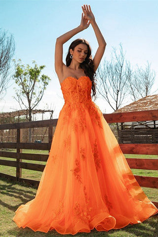 Elegant Orange Sweetheart Long Evening Dress With Lace