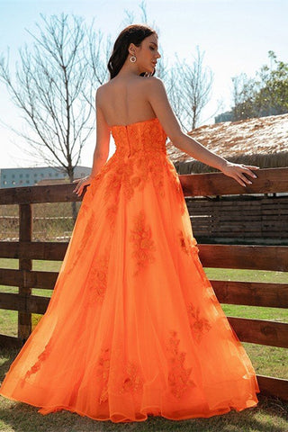 Elegant Orange Sweetheart Long Evening Dress With Lace