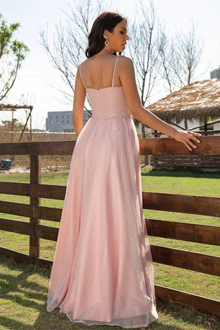 Elegant Pink Sleeveless Ruched Long Evening Dress Online