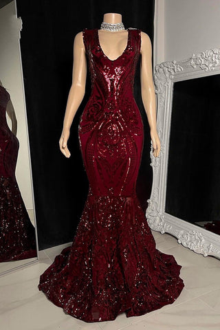 Elegant Sequins Mermaid Prom Dress Sleeveless V-Neck Online