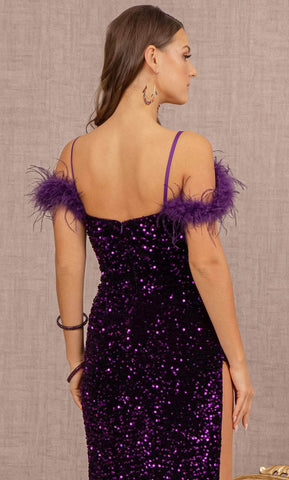Feather Ornate Sequin Prom Dress