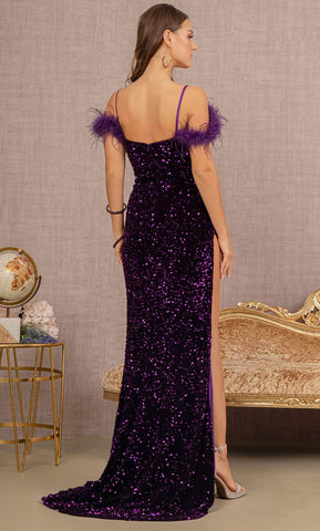 Feather Ornate Sequin Prom Dress
