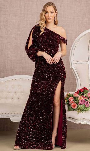 Bishop Sleeve Sequin Evening Dress